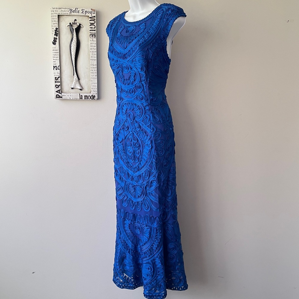 JS Collections Soutache Cobalt Blue Midi Wedding Guest Dress Size 14 - Picture 3 of 12